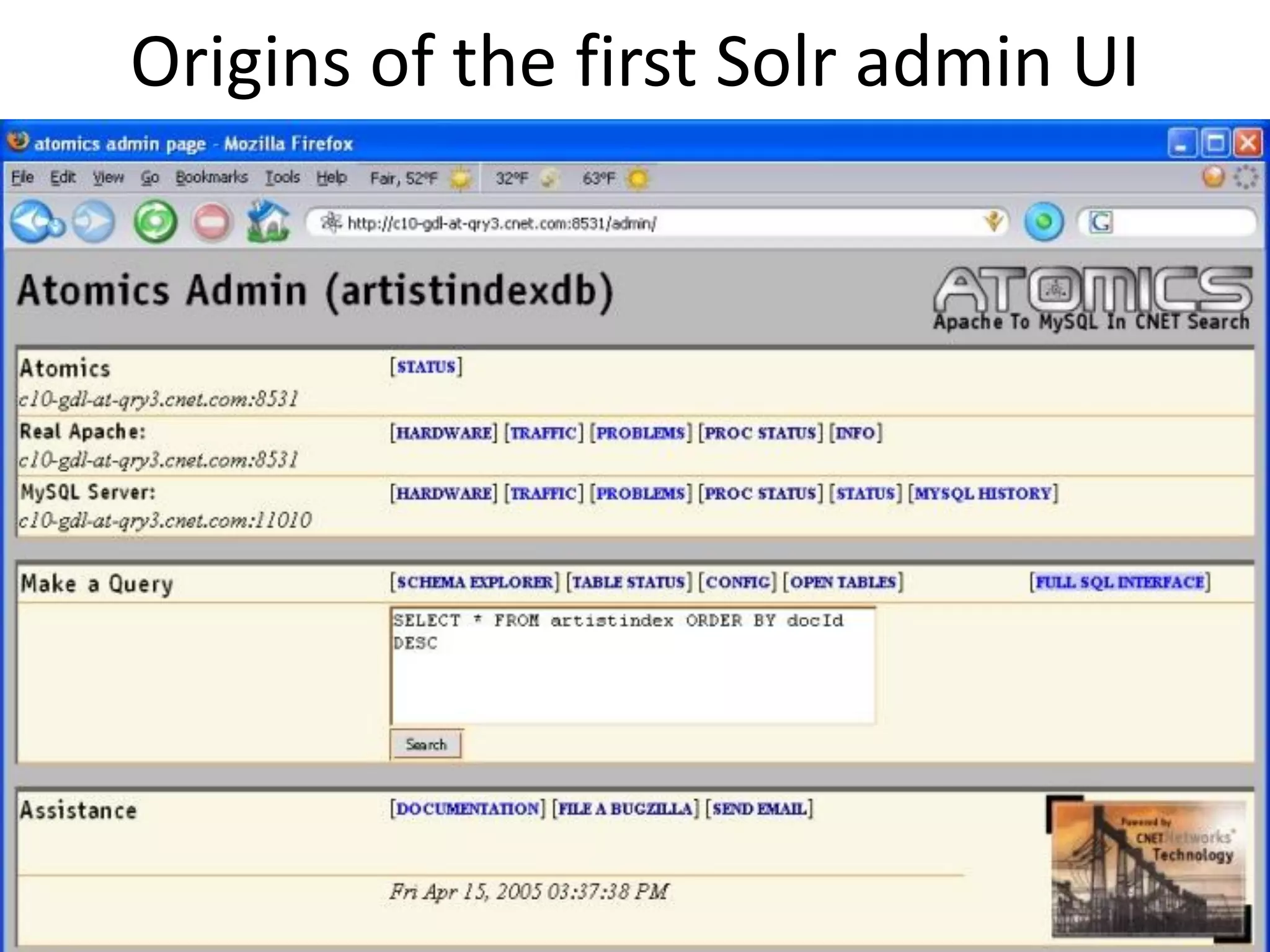 Origins of the first Solr admin UI
 