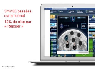 3min36 passées
sur le format
12% de clics sur
« Rejouer »
Source: SponsorPay
 