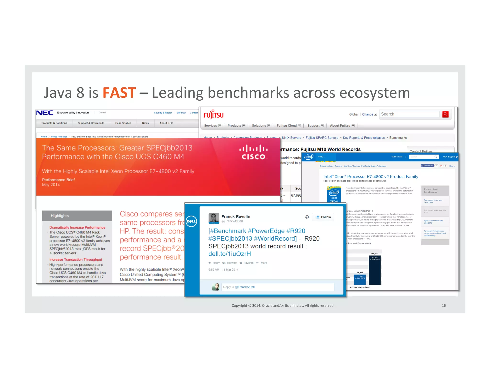Java*8*is*FAST*–*Leading*benchmarks*across*ecosystem* 
Copyright*©*2014,*Oracle*and/or*its*affiliates.*All*rights*reserved.*** 
16* 
 