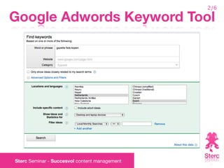 2/6

Google Adwords Keyword Tool




Sterc Seminar - Succesvol content management
 