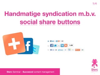 5/6



Handmatige syndication m.b.v.
    social share buttons




Sterc Seminar - Succesvol content management
 