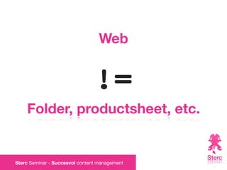 Web


                                !=
    Folder, productsheet, etc.


Sterc Seminar - Succesvol content management
 