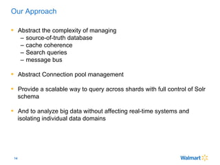 14
Our Approach
•  Abstract the complexity of managing
–  source-of-truth database
–  cache coherence
–  Search queries
– ...