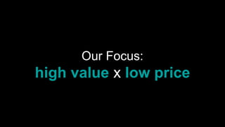 Our Focus:
high value x low price
 