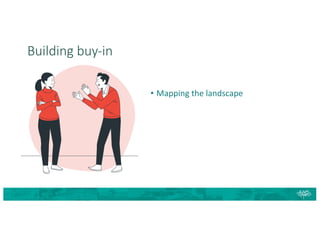 Building buy-in
• Mapping the landscape
 