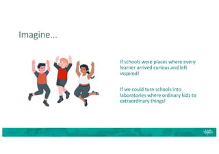 Imagine...
If schools were places where every
learner arrived curious and left
inspired!
If we could turn schools into
laboratories where ordinary kids to
extraordinary things!
 