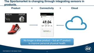 The Sportsmarketis changingthroughintegratingsensors in products. 13 
Product + Connectivity + Cloud 
No longer a shoeproduct–but an IT productto improvepersonalphysicalhealth  