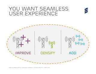 © Ericsson AB 2013 | 2013-07-10
You want Seamless
user experience
+++
IMPROVE DENSIFY ADD
 