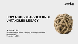 HOW A 2000-YEAR-OLD KNOT
UNTANGLES LEGACY


Adam Burden
Global Managing Director, Emerging Technology Innovation
Accenture LLP
December 14, 2012
 