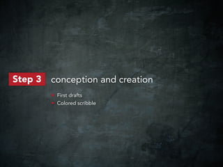 Step 3   conception and creation
         • First drafts
         • Colored scribble
 