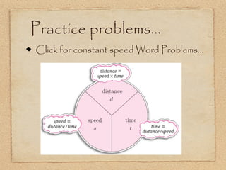 Practice problems...
Click for constant speed Word Problems...
 
