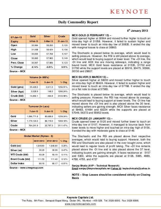 Keynote commodity daily report for 080113