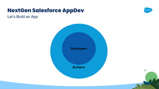 Builders
NextGen Salesforce AppDev
Let’s Build an App
Developers
 