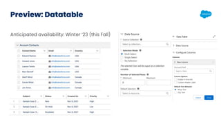 Preview: Datatable
Anticipated availability: Winter ‘23 (this Fall)
 