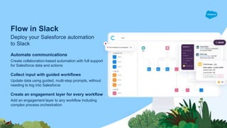 Deploy your Salesforce automation
to Slack
Automate communications
Create collaboration-based automation with full support...