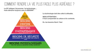 comment rendre la vie plus facile plus agréable ?
Le DT intégrer l’économie / la technologie…
mais démarre toujours avec le BESOIN !
www.citronbien.com
La technologie doit être utile & utilisable.
MAIS ATTENTION ! 
Il faut comprendre la culture et le contexte.
Ex. les besoins Nord / Sud
 