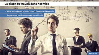 La place du travail dans nos vies 
• Notre emploi définit la position que l’on occupe socialement 
• Il occupe une part importante de notre identité 
karelab.com 
 