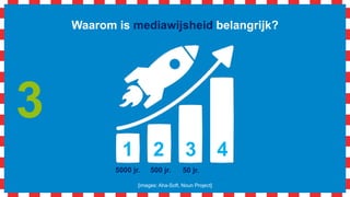 Waarom is mediawijsheid belangrijk?
[images: Aha-Soft, Noun Project]
3
5000 jr. 500 jr. 50 jr.
1 2 3 4
 