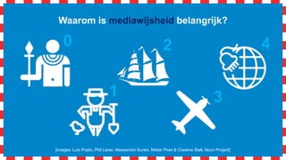 Waarom is mediawijsheid belangrijk?
[images: Luis Prado, Phil Laver, Alessandro Suraci, Mister Pixel & Creative Stall, Noun Project]
1
0 2
3
4
 
