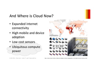 And	Where	is	Cloud	Now?
• Expanded	internet	
connectivity
• High	mobile	and	device	
adoption
• Low	cost	sensors
• Ubiquitous	compute	
power
23.06.2016 |	thom	Kunz	- Smile-IT	|	get	IT	done	with	fun Map	- Source:	Mark	Graham,	Stefano	De	Sabbata;	Internet	Geographies	at	the	Oxford	Internet	Institute,	2014
 