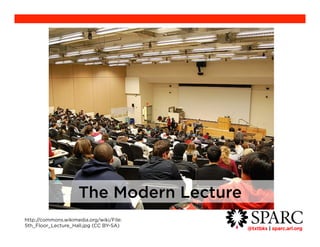@txtbks | sparc.arl.org 	 
The Modern Lecture 
http://commons.wikimedia.org/wiki/File:5th_Floor_Lecture_Hall.j 
pg (CC BY-SA) 
 