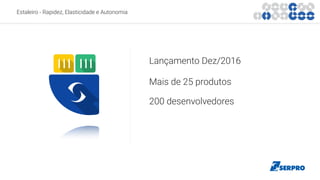 Estaleiro - Rapidez, Elasticidade e Autonomia
Lançamento Dez/2016
Mais de 25 produtos
200 desenvolvedores
 
