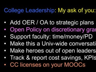 Principles
• Policy is a solution to a problem,
not an end in itself
• Passing policy is only half of the
battle, implementation is what
makes it work
• Policy is not the equivalent of
changing culture CC BY: Nicole Allen: SPARC
 