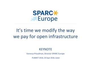 PUBMET	2018,	20	Sept	2018,	Zadar	
It’s	time	we	modify	the	way	
we	pay	for	open	infrastructure	
	
KEYNOTE	
Vanessa	Proudman,	Director	SPARC	Europe	
	
 