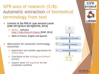 SIFR axes of research (3/8):
Automatic extraction of biomedical
terminology from text
 Context of the PhD of Juan Antonio...