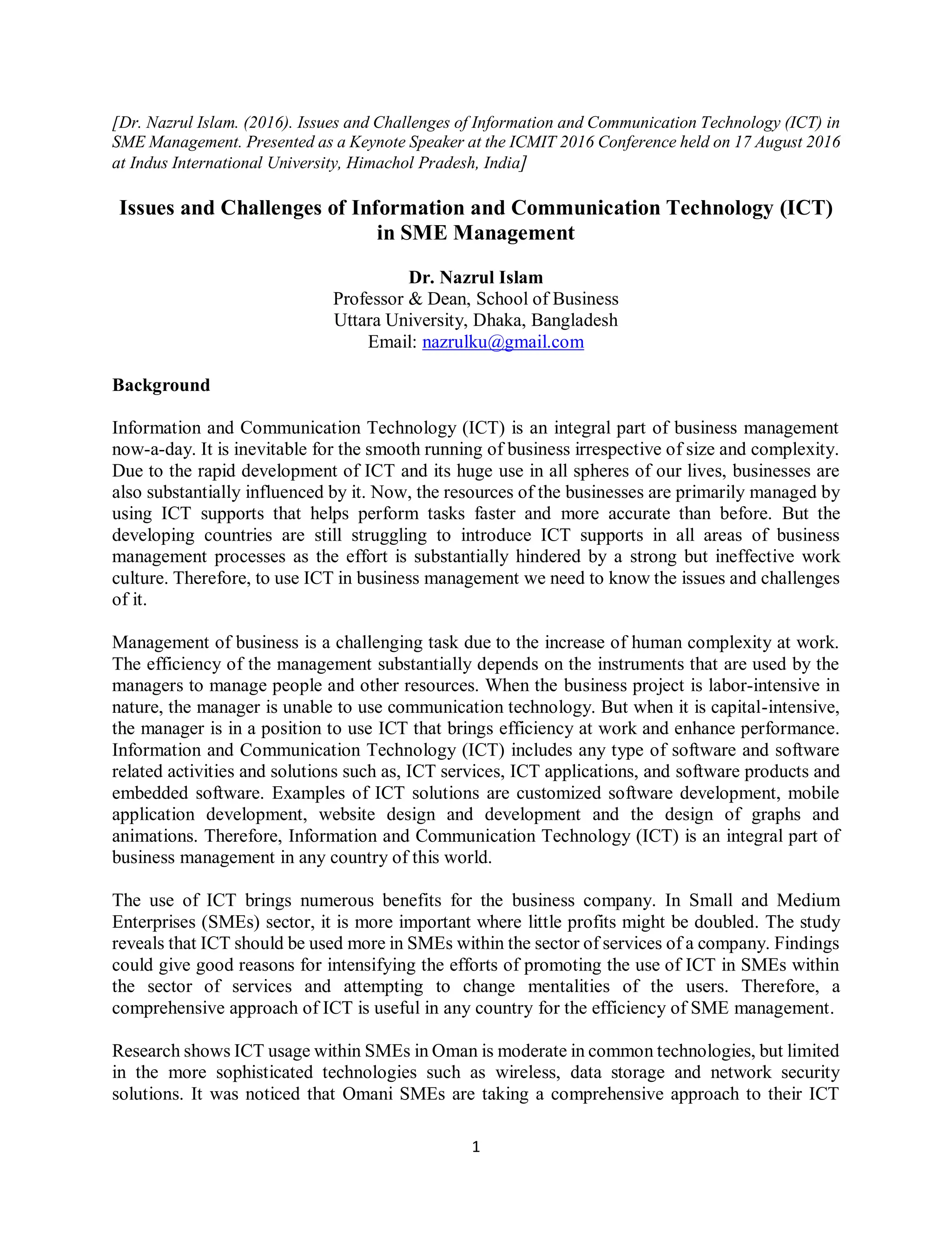 Issues and Challenges of Information and Communication Technology (ICT ...