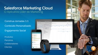 Salesforce Marketing Cloud
O Aplicativo Líder de Marketing
Construa Jornadas 1:1
Conteúdo Personalizado
Engajamento Social
Produtos
Parceiros
Colaboradores
Clientes
 