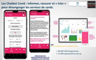 Les Chatbot Covid : informer, rassurer et « trier »
pour désengorger les services de santé.
+ 40 000 téléchargements
+ 12 ...