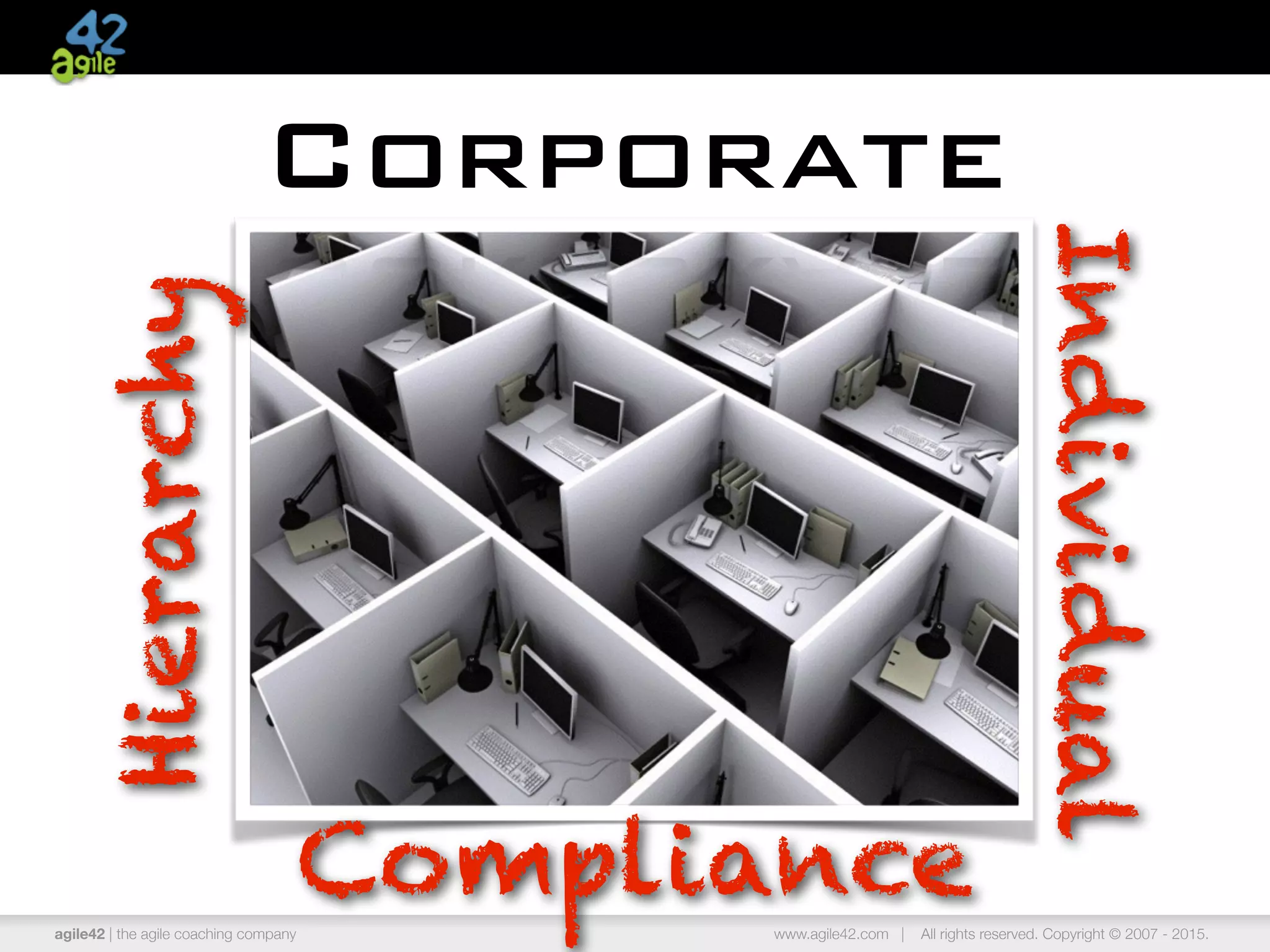 agile42 | the agile coaching company www.agile42.com | All rights reserved. Copyright © 2007 - 2015.
CorporateHierarchy
Compliance
Individual
 
