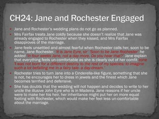  Jane and Rochester‘s wedding plans do not go as planned.
 Mrs Fairfax treats Jane coldly because she doesn‘t realize th...
