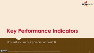 Key Performance Indicators
How will you know if you are successful?
1Key Performance Indicators by Illinois workNet is licensed under a Creative Commons Attribution-Non-Commercial 4.0 International License.
 