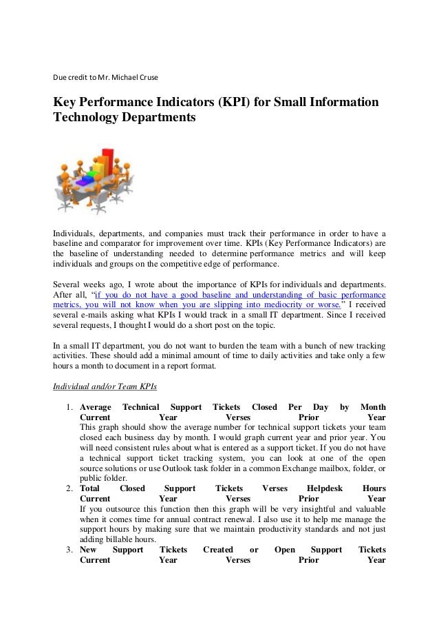 Key performance indicators (kpi) for small information technology dep…