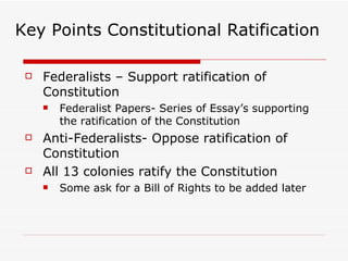 Key Points Constitutional Ratification ,[object Object],[object Object],[object Object],[object Object],[object Object]