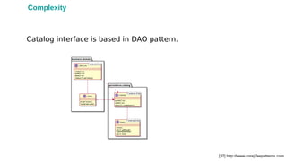 Catalog interface is based in DAO pattern.
Complexity
[17] http://www.corej2eepatterns.com
 