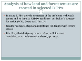 Purpose of the Readiness Preparation Plan (RPP)The FCPF seeks to build the capacity of developing countries in subtropical and tropical regions for REDD, and to prepare them to take advantage of incentive mechanisms currently under developmentTo assist a country lay out and organize the steps needed achieving ‘Readiness’ to undertake activities that reduce emissions from deforestation and forest degradation (REDD), in the specific country context.  To provide a framework for a country to set a clear roadmap, budget, and schedule to achieve REDD Readiness. 