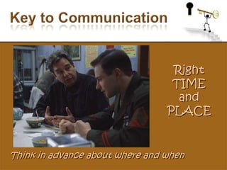 Key to CommunicationRight TIME and PLACEThink in advance about where and when