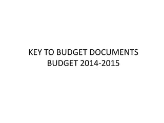 KEY TO BUDGET DOCUMENTS
BUDGET 2014-2015

 