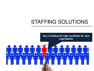 STAFFING SOLUTIONS

   Key to finding the right candidate for your
                  organisation
 