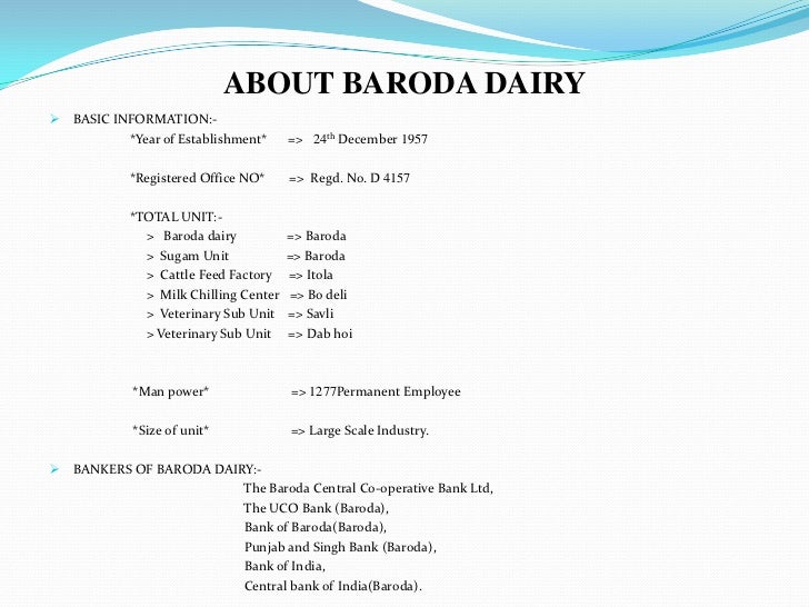 presetaton on baroda dairy