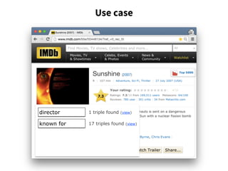 Use case
director 1 triple found (view)
known for 17 triples found (view)
 