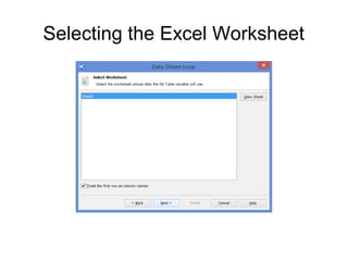Selecting the Excel Worksheet