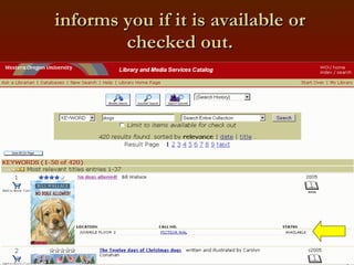 informs you if it is available or checked out. 