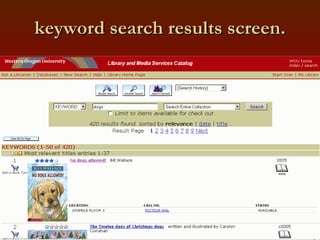 keyword search results screen. 