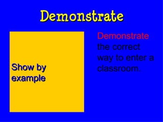 Demonstrate Demonstrate  the correct way to enter a classroom. Show by example 