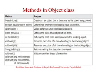 Methods in Object class
Ravi Kant Sahu, Asst. Professor @ Lovely Professional University, Punjab (India)
 