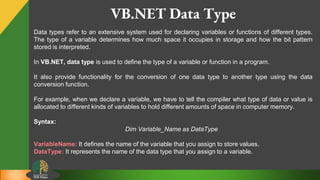 Keywords, identifiers and data type of vb.net
